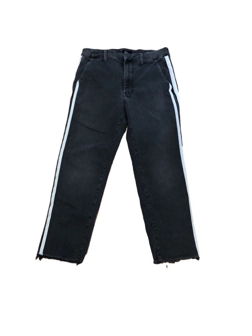 Mother Size 27 The Shaker Prep Fray in Dear Mr Black Racer. Tuxedo stripe frayed